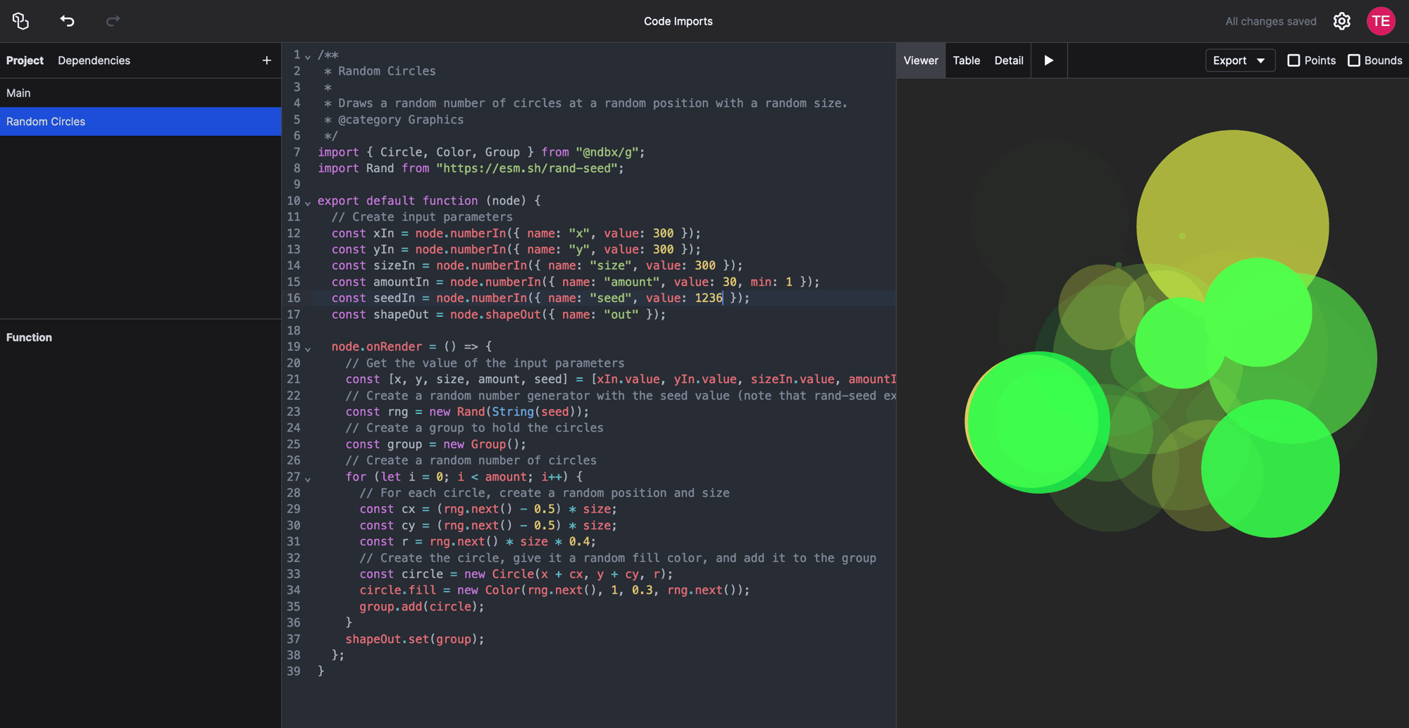 Screenshot of the Random Circles function